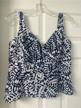 Talbots Navy and White Printed V-Neck top